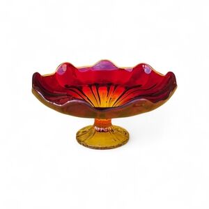 L.E. Smith Simplicity Amberina Glass Compote Vintage